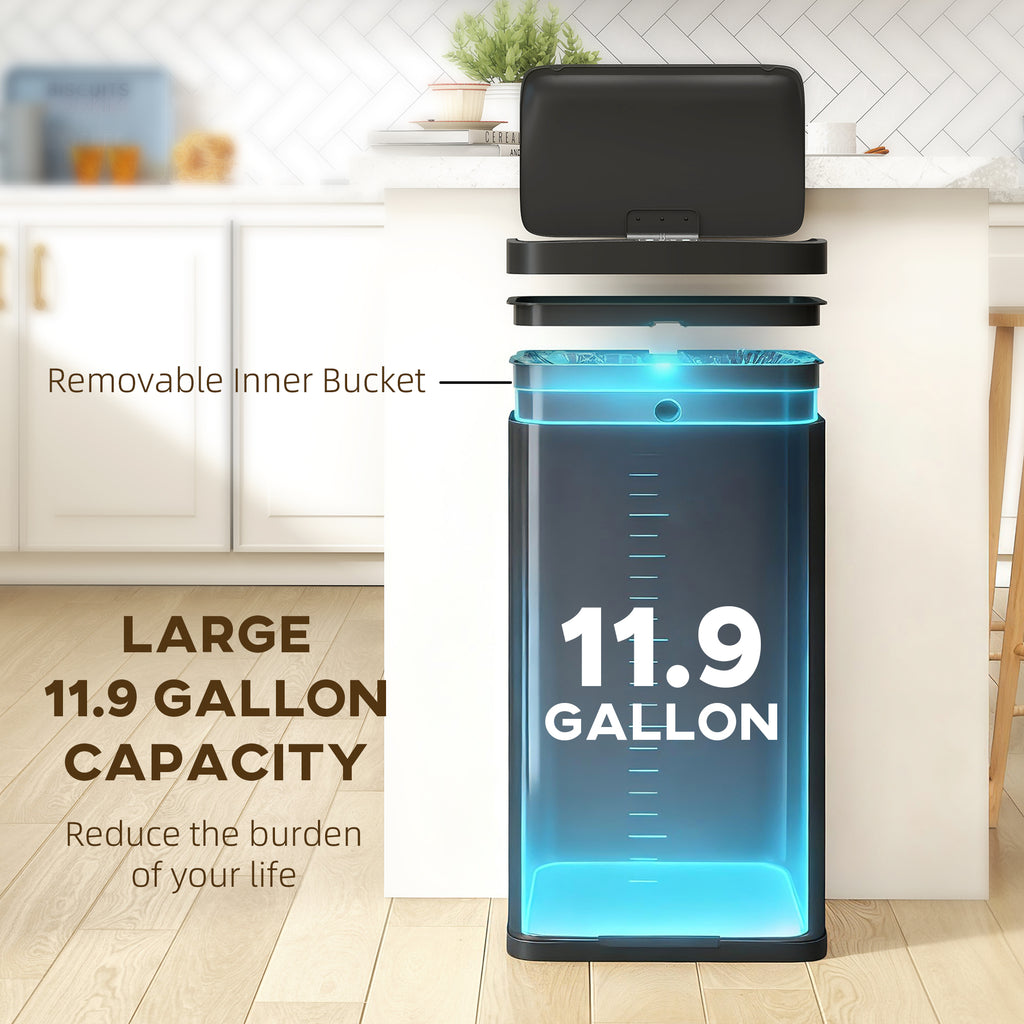 12 Gallon (45 L) Sensor Can, Automatic Garbage Can with Soft-Close Lid, Fingerprint-Proof Stainless Steel, Matte Black