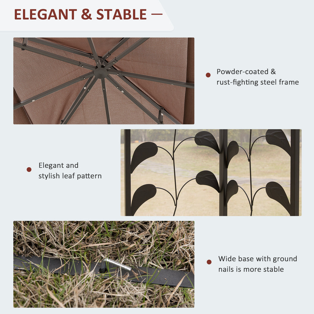 10'x10' Soft-top Steel Patio Gazebo Outdoor Sun Shelter with 2-Tier Polyester Roof, Curtain Sidewalls, Brown