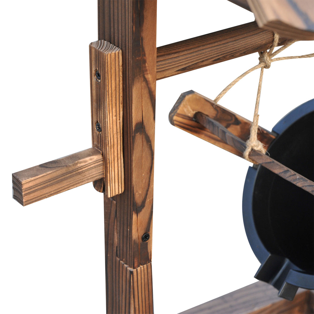 Wooden Well Wishing Fountain Outdoor with Electric Pump Water Bucket for Patio Garden Carbonized