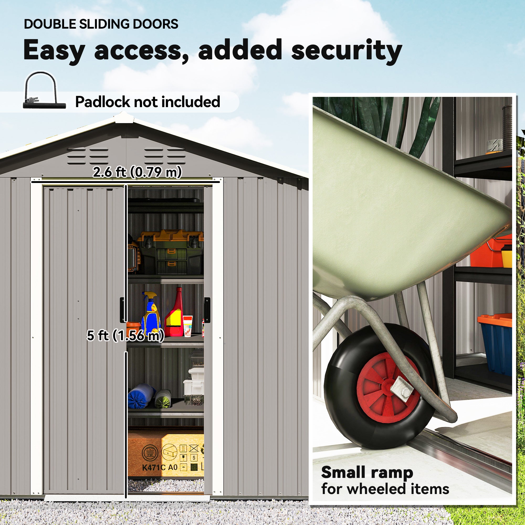 6.5x3.5ft Metal Garden Storage Shed for Outdoor Tool Storage with Double Sliding Doors and Vents, Light Grey