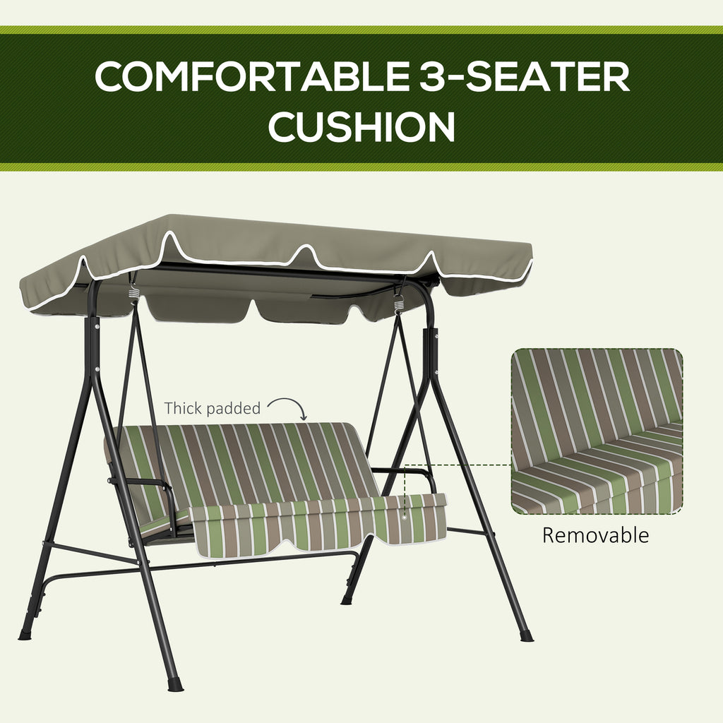 3-Seater Outdoor Porch Swing with Adjustable Canopy, Patio Swing Chair for Garden, Poolside, Backyard, Green and Brown