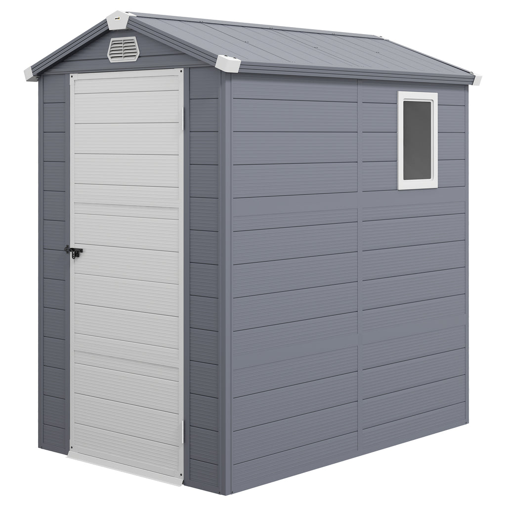 4.5' x 6' Garden Storage Shed with Latch Door, Vents, Sloped Roof, Light Grey