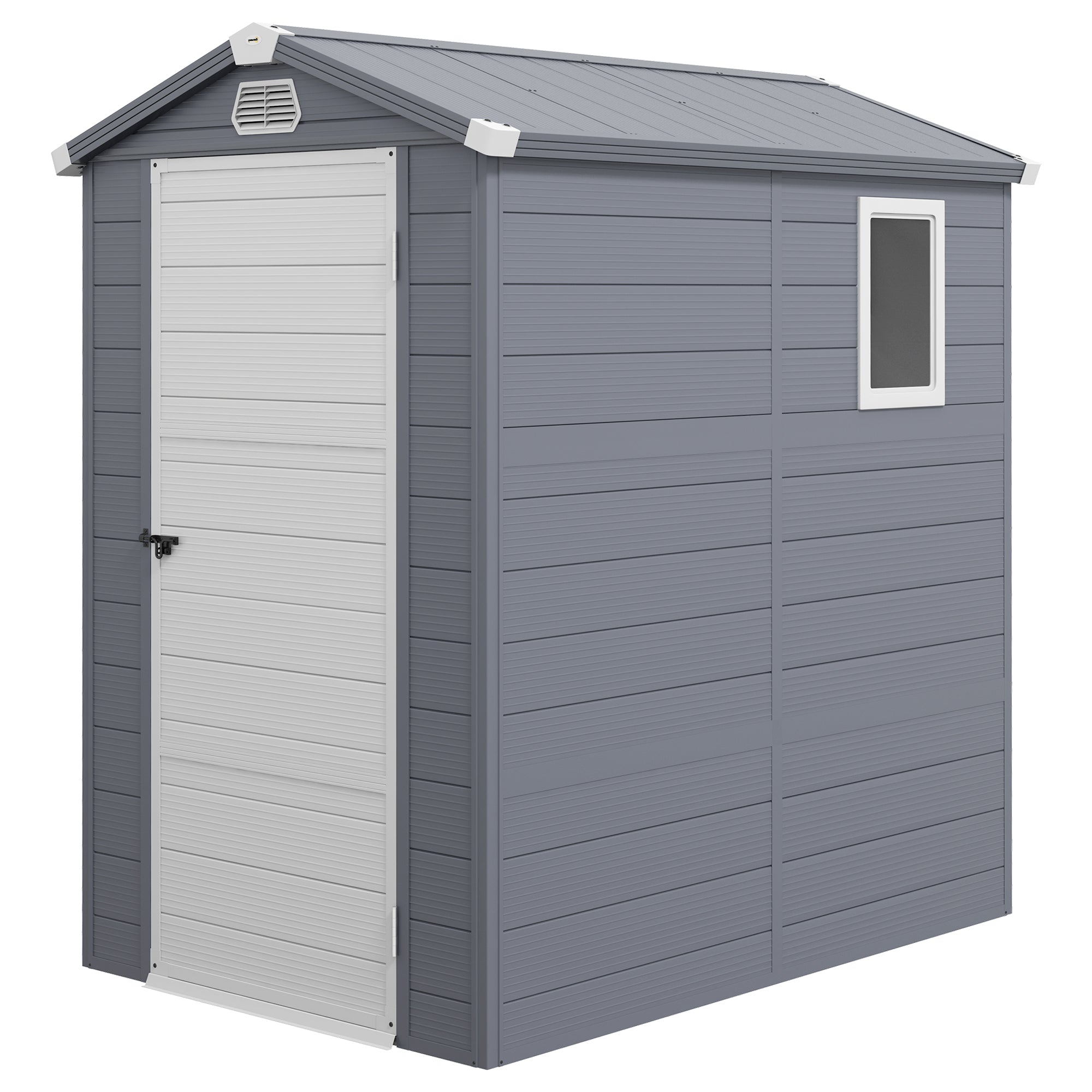 4.5' x 6' Garden Storage Shed with Latch Door, Vents, Sloped Roof, Light Grey