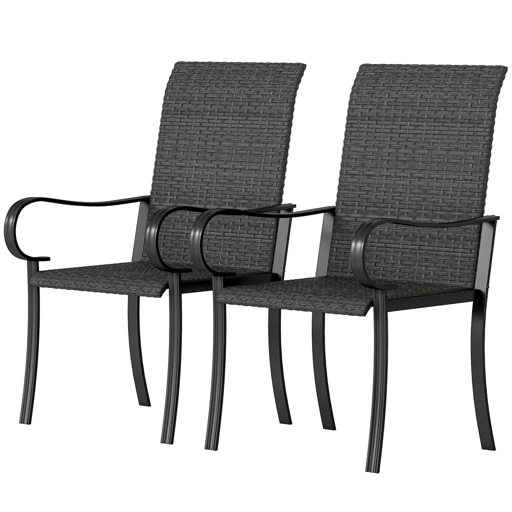 2 Piece PE Rattan Patio Dining Chairs with Steel Frame,  for Garden, Backyard, Pool Side, Porch, Black