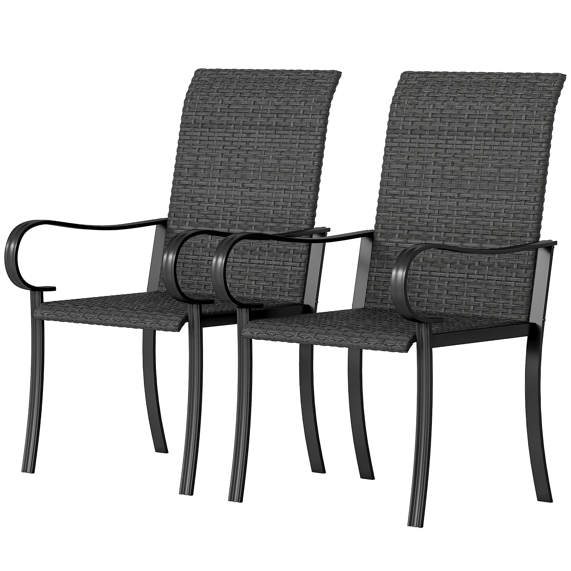 2 Piece PE Rattan Patio Dining Chairs with Steel Frame,  for Garden, Backyard, Pool Side, Porch, Black