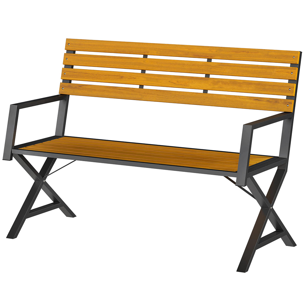 Outdoor Garden Bench, Patio Bench with Backrest and Armrests, 2-Person Garden Seating