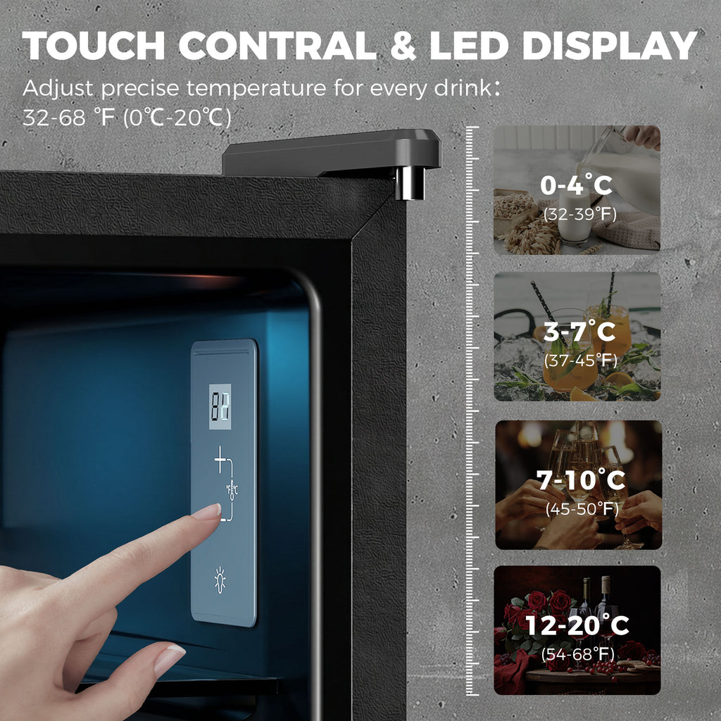 2.1 Cu.Ft Beverage Fridge, 85 Can Drink Fridge with Glass Door, Auto-Defrost and LED Lights for Soda, Beer, Black