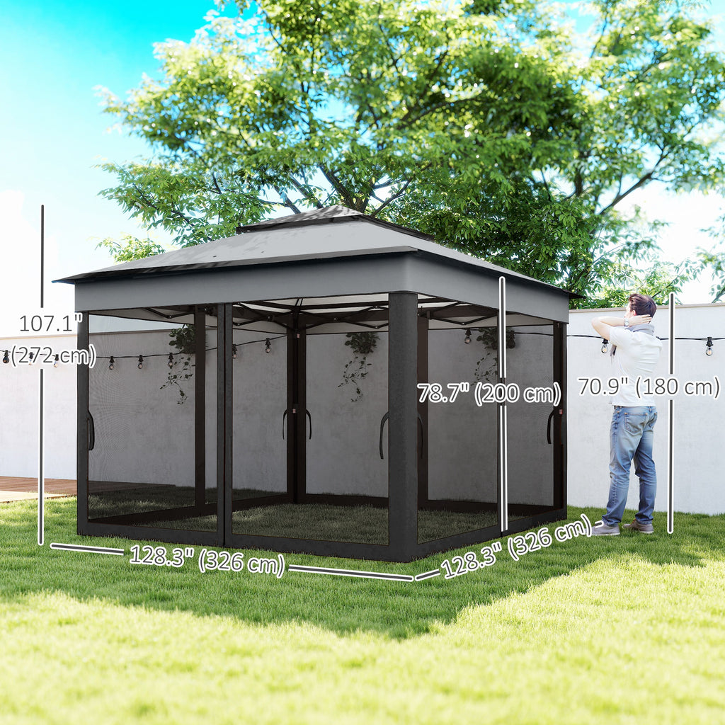 10.7 x 10.7ft Pop Up Gazebo, Adjustable Instant Sun Shelter with UV30+ Roof Cover, Removable Mesh Curtains, Dark Grey