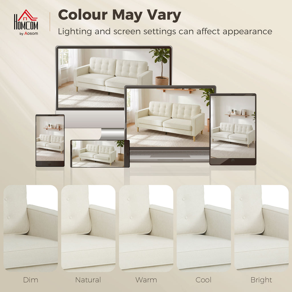 3 Seater Sofa Upholstered with Padded Cushion Modern Button Tufted Couch with Wood Legs, Cream White