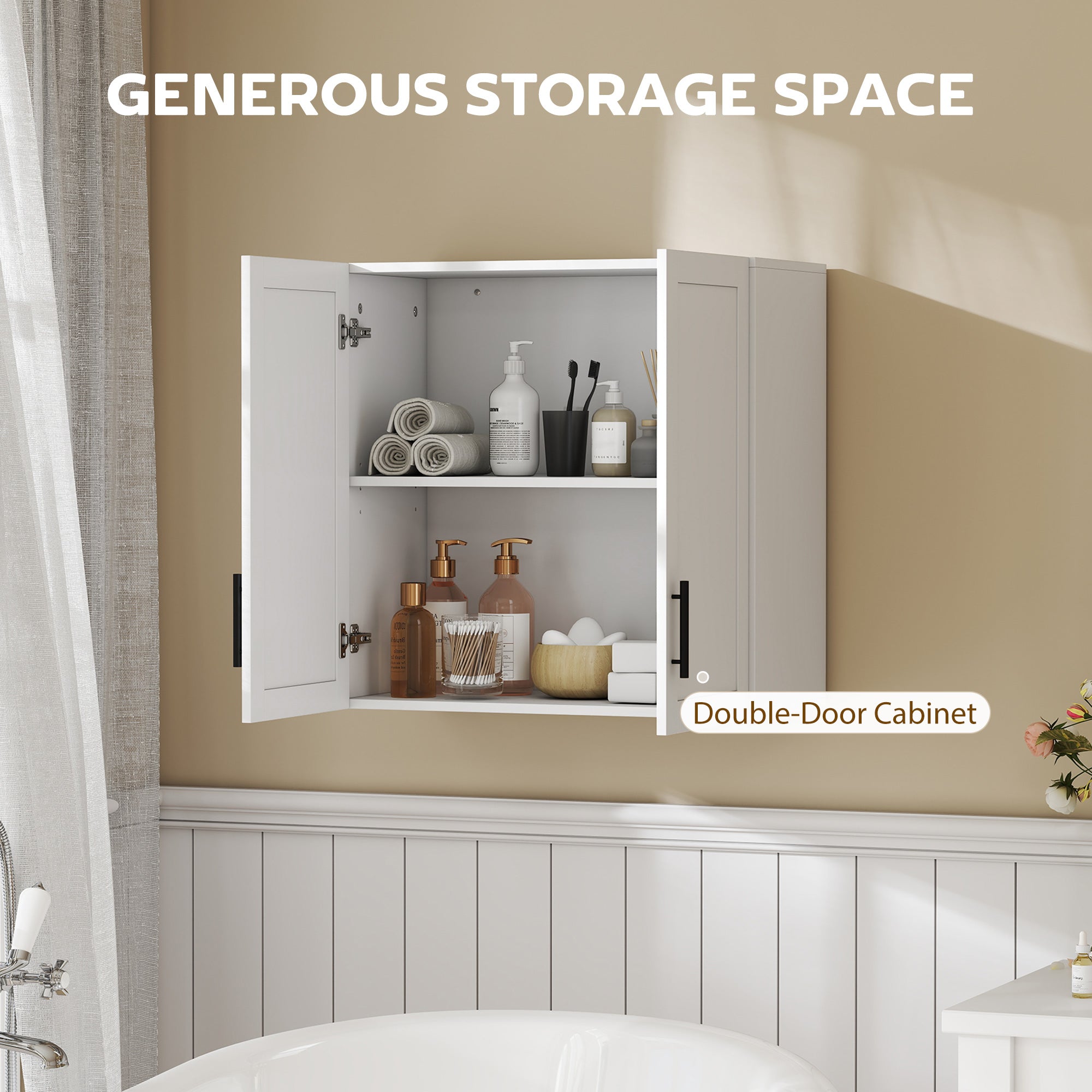 2-Piece Simple Medicine Cabinet Wall Mounted, Bathroom Wall Cabinet with 2 Doors and Adjustable Shelf Storage, White