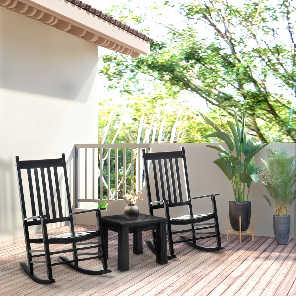 Wooden Porch Rocking Chair Outdoor Patio Rocker Garden Single Leisure Reclining Seat Armchair Black