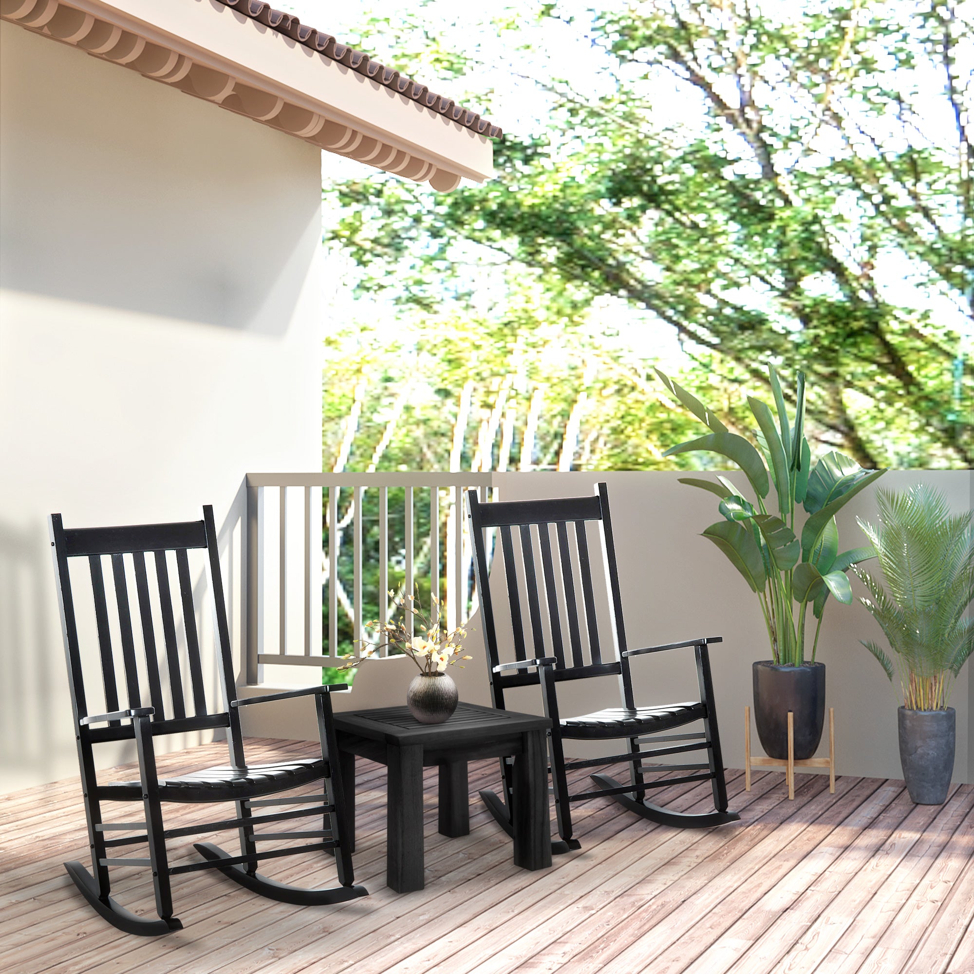 Wooden Porch Rocking Chair Outdoor Patio Rocker Garden Single Leisure Reclining Seat Armchair Black
