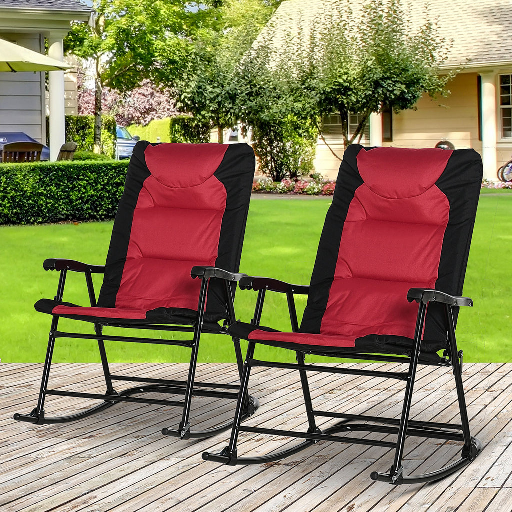 Folding Rocking Chair Set of 2 Padded Rockers with Armrest, Red & Black