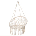 Patio Hammock Chair, Hanging Rope Hammock Swing for Indoor & Outdoor Use with Backrest, Cotton-Polyester Blend, Fringe Tassels, Cream White