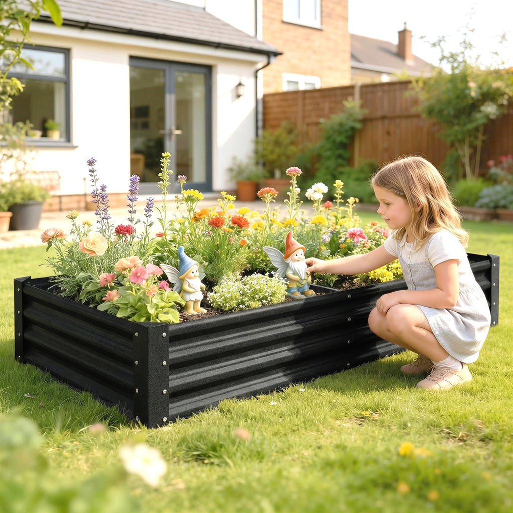 Galvanized Garden Beds with Open Bottom, Outdoor Planter Box for Herbs Vegetables, 6 x 3 x 1ft, Black