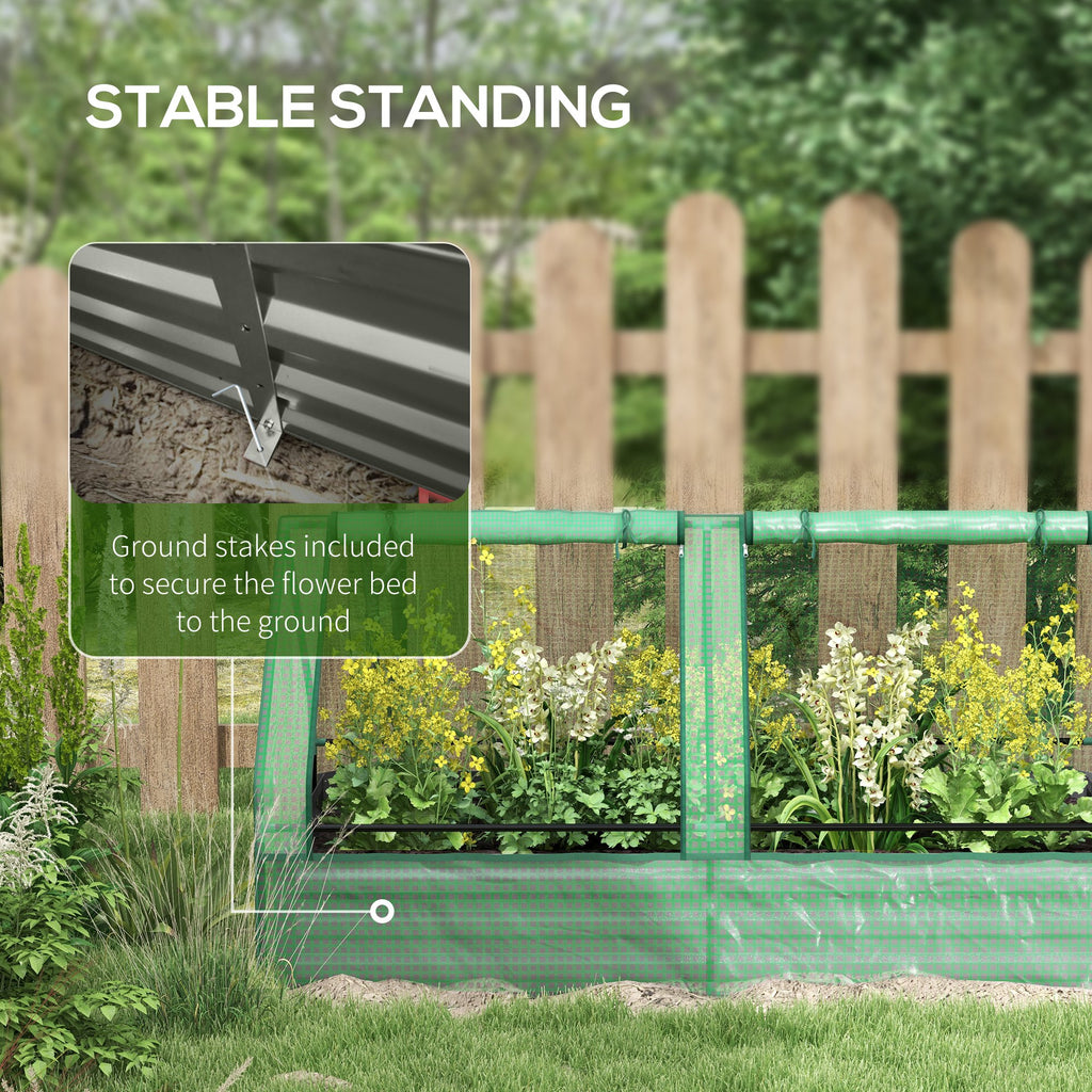 6' x 3' Metal Planter Box with Cover, Raised Garden Bed with Mini Greenhouse for Herbs, Vegetables, Green and Silver