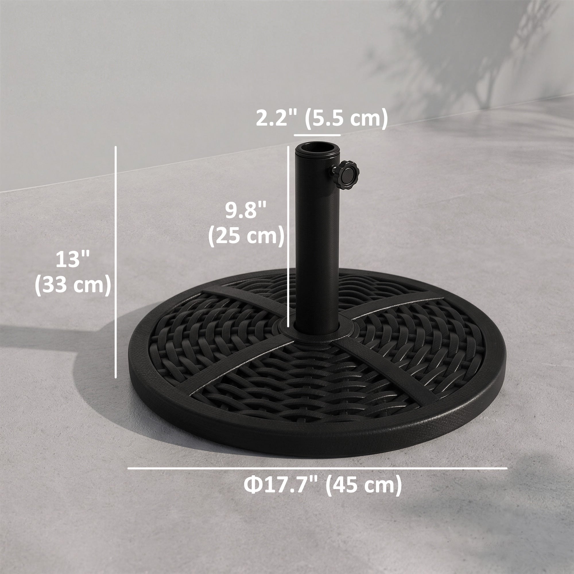 21 lbs Cement Round Market Umbrella Base Holder, 18" Heavy Duty Parasol Stand with Rattan Design for Patio, Black