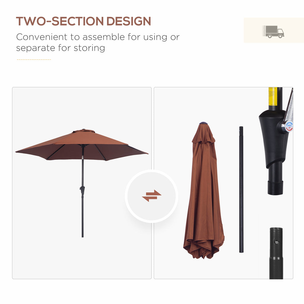 8.5FT Patio Umbrella, Round Garden Parasol with 6 Ribs, Market Sunshade Tilt Canopy w/ Crank Handle for Outdoor, Coffee