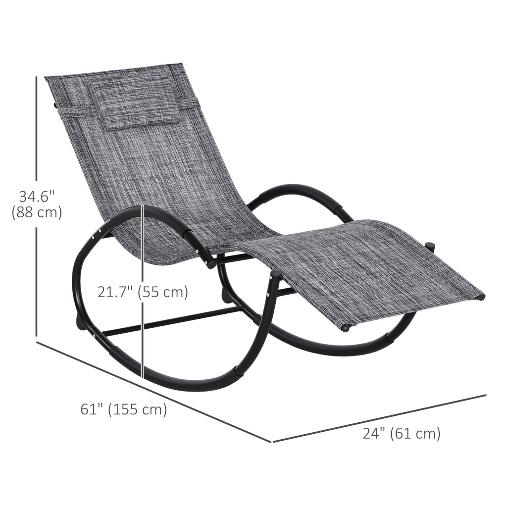 Outdoor Rocking Chair, Patio Zero Gravity Rocker with Mesh Seat and Padded Pillow for Indoor, Garden, Grey