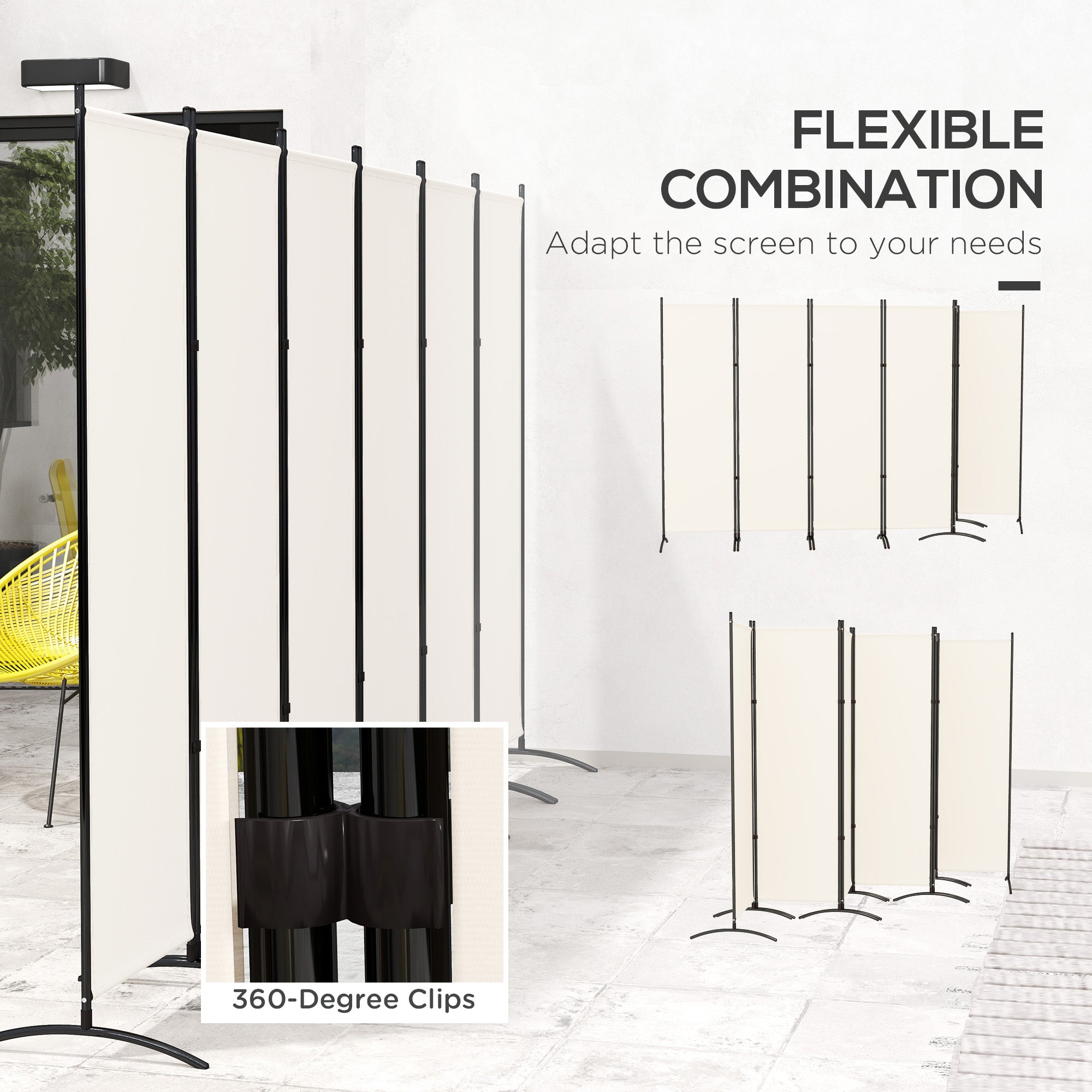 6 Panel Folding Room Divider, UV30+ Privacy Screen, Indoor Outdoor Privacy Panel with Stable Base, Beige