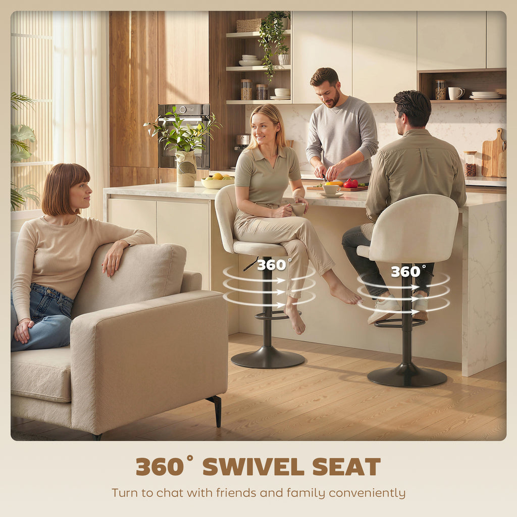 Bar Stools Set of 2, Swivel Counter Height Barstools with Footrest, Cream White