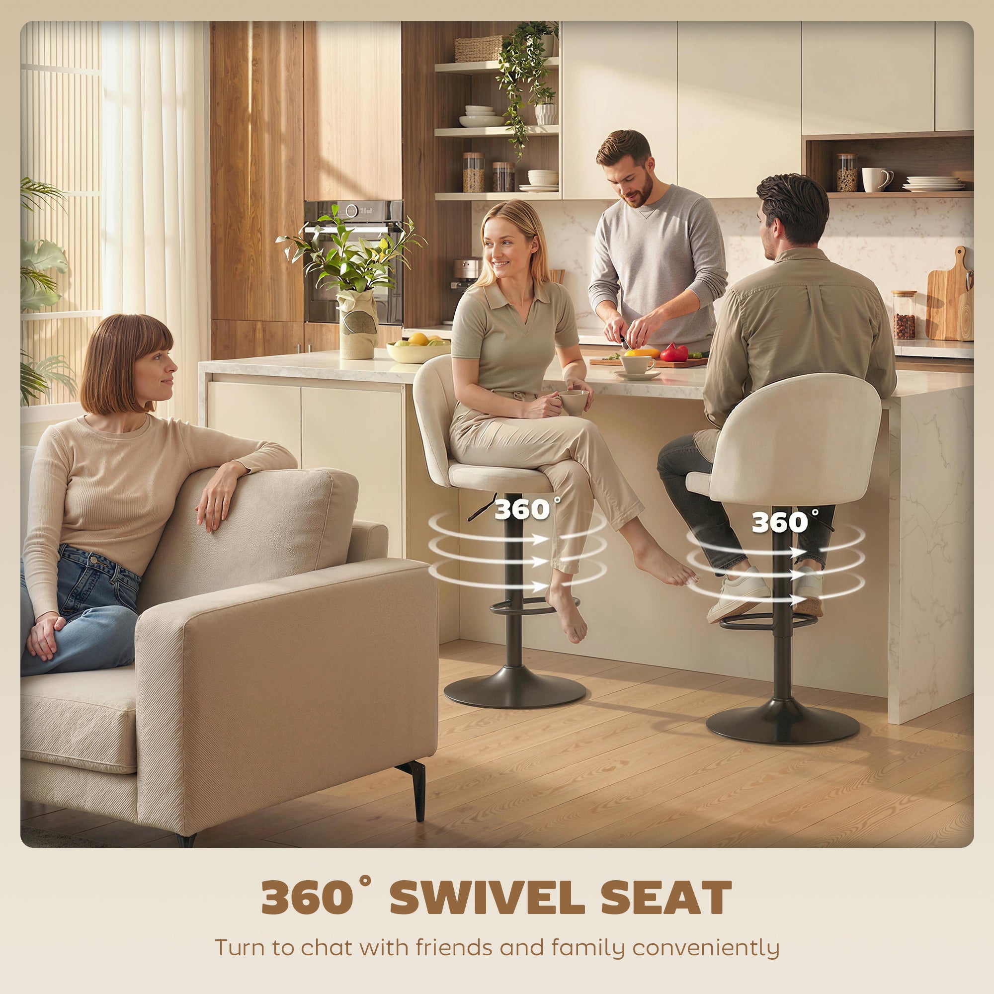 Bar Stools Set of 2, Swivel Counter Height Barstools with Footrest, Cream White