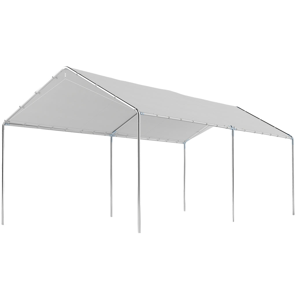 10' x 20' Carport Heavy Duty Galvanized Car Canopy with Included Anchor Kit, 3 Reinforced Steel Cables, White