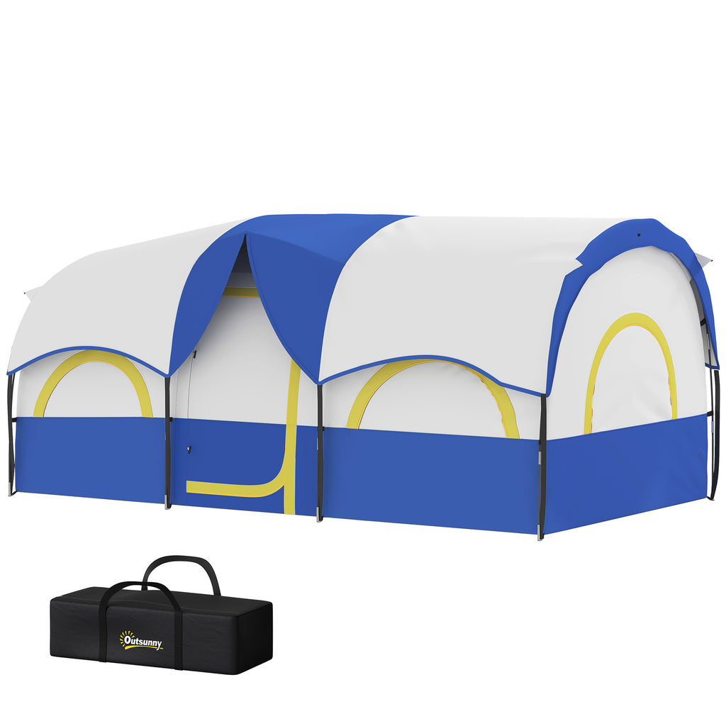 4 Person Camping Tent, 3 Room Cabin Tent, 3000mm Waterproof and UPF30+ with Sewn in Groundsheet and Carry Bag, Blue