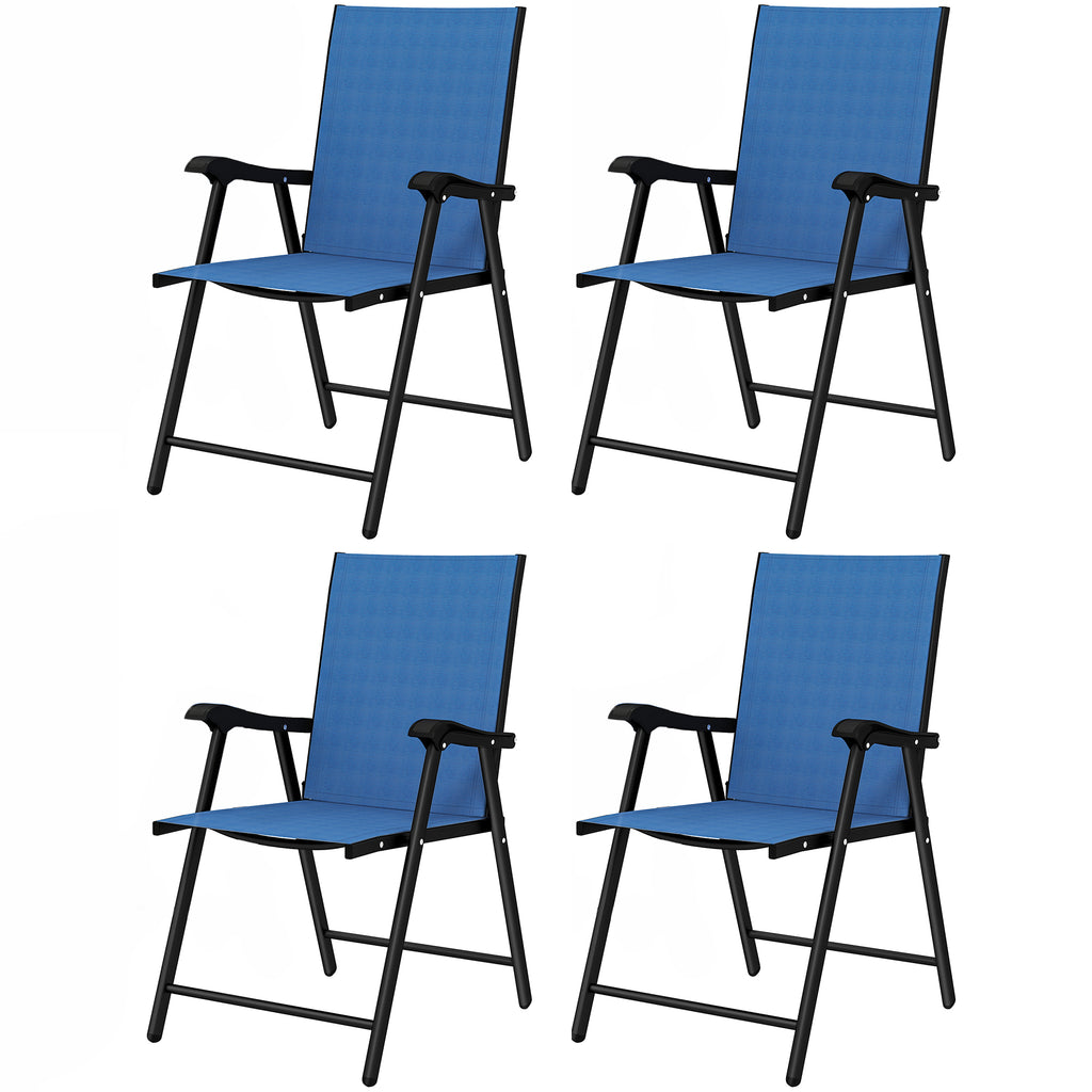 Folding Patio Chairs Set of 4, High Back Outdoor Dining Chairs with Breathable Mesh Seat for Lawn, Deck, Blue