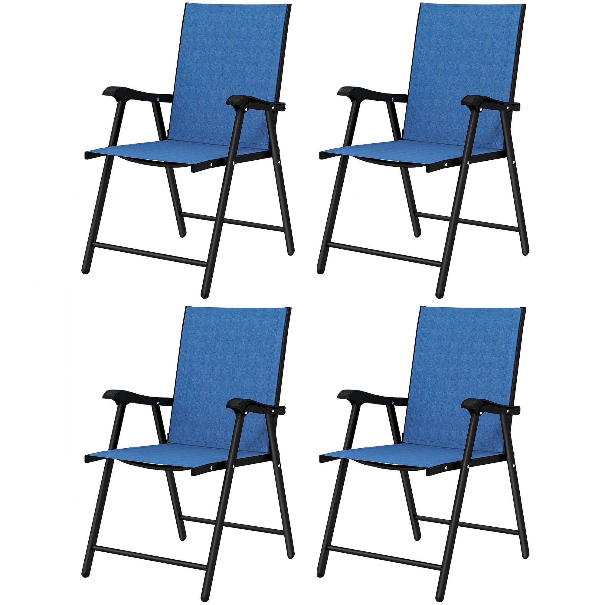 Folding Patio Chairs Set of 4, High Back Outdoor Dining Chairs with Breathable Mesh Seat for Lawn, Deck, Blue