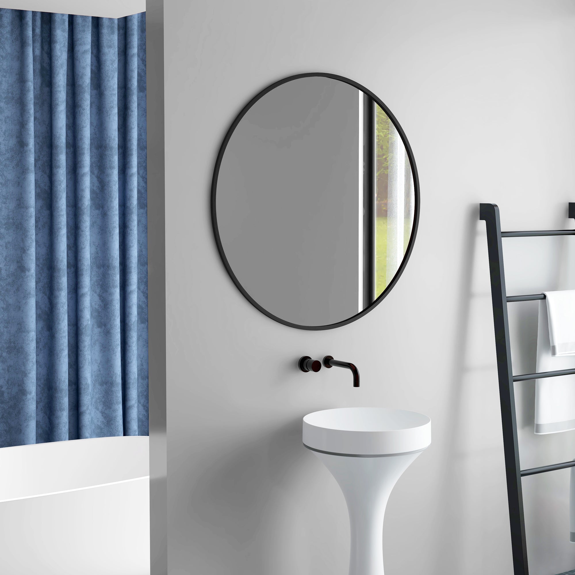 36" Round Mirror, Bathroom Wall Mirror with Metal Frame, Decorative Vanity Mirror for Living Room, Bedroom, Black