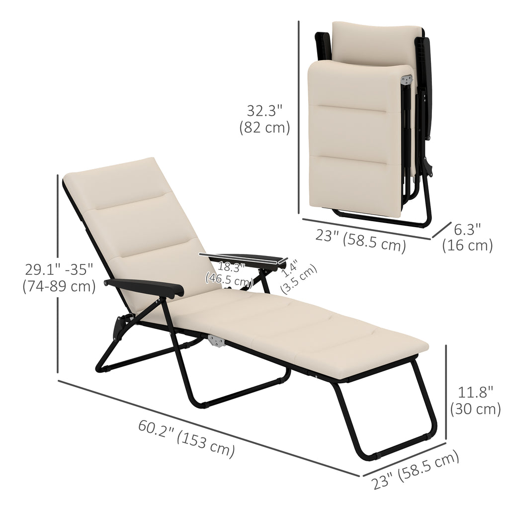 Foldable Lounge Chair, Reclining Patio Sun Lounger with 6-Position Adjustable Back, Beige