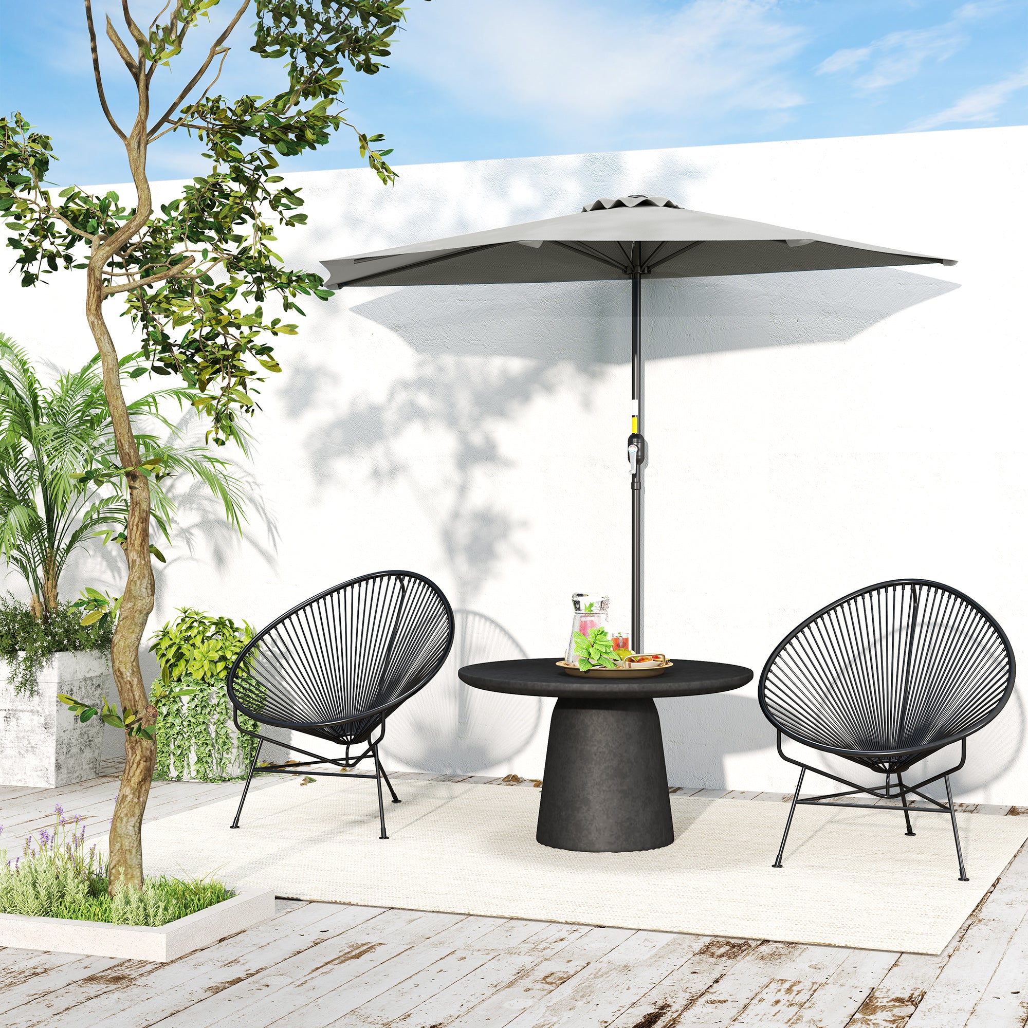 9ft Half Round Umbrella Outdoor Patio Garden Balcony Parasol Window Sun Shade w/ 5 Ribs Light Grey