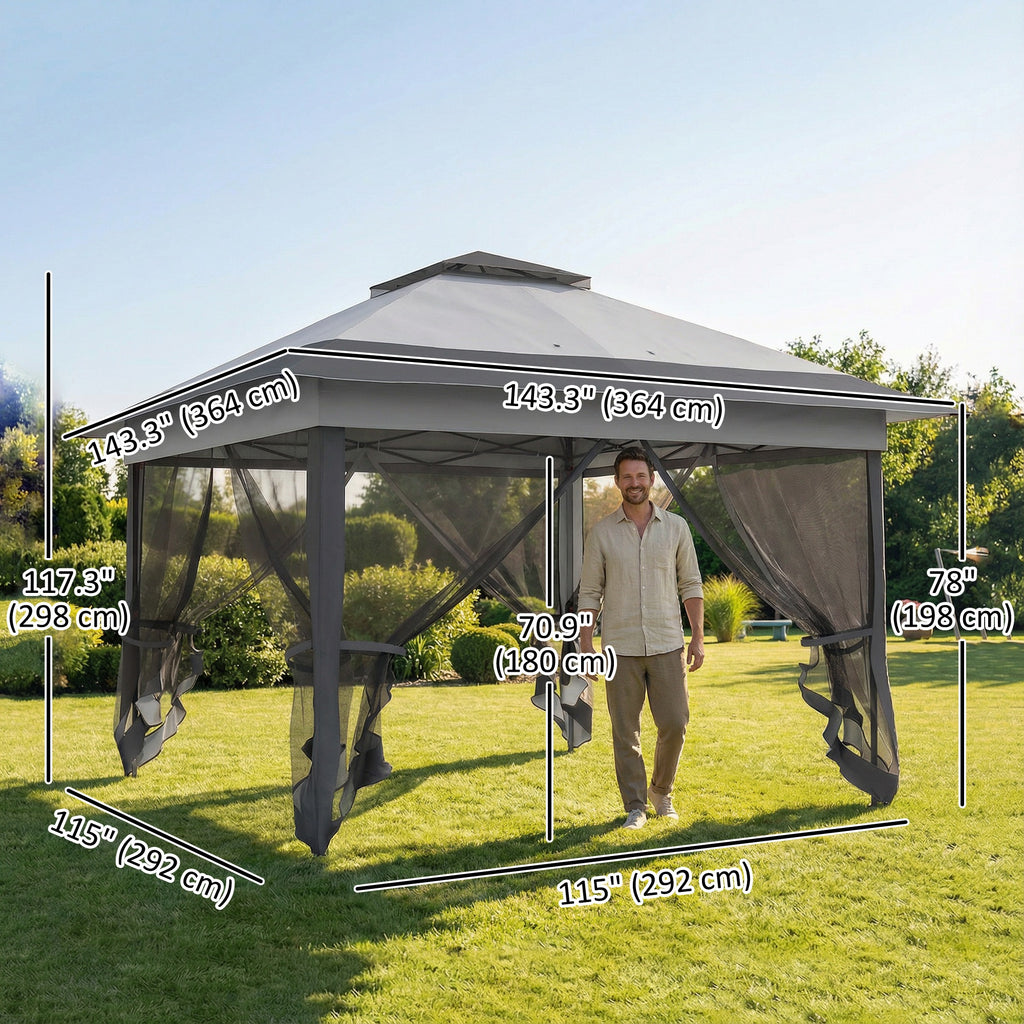 12' x 12' Foldable Pop-up Party Tent Instant Canopy Sun Shade Gazebo Shelter with Steel Frame, Dark Grey