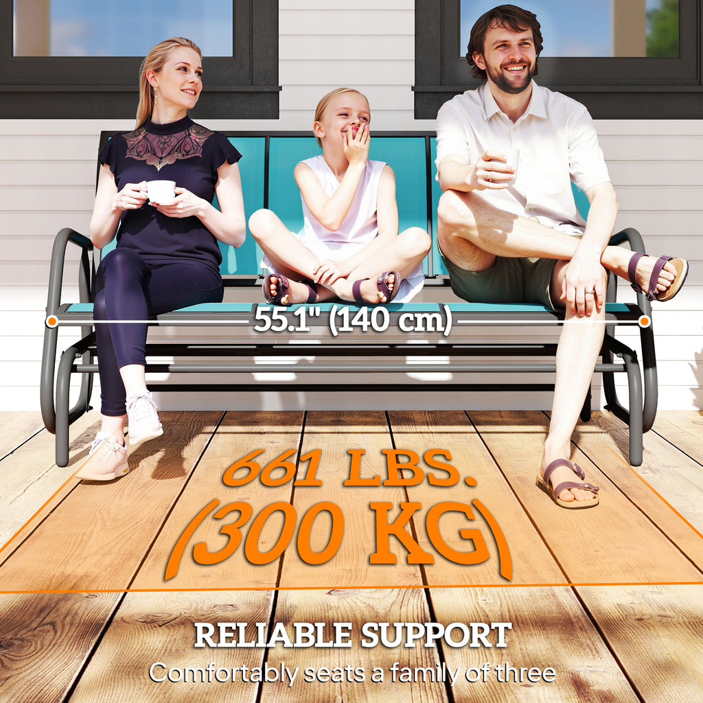3-Seat Outdoor Glider Chair, Patio Rocking Chair, Steel Frame, Sling Fabric Seat for Garden, Backyard, Lawn, Blue