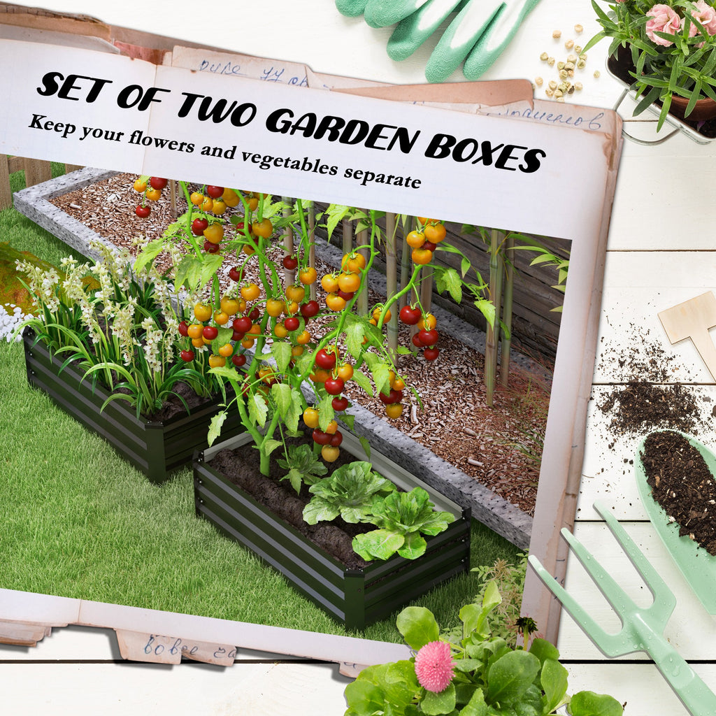 Set of 2 Galvanized Raised Beds for Garden, Outdoor Planter Box for Flowers, Herbs and Vegetables, Grey