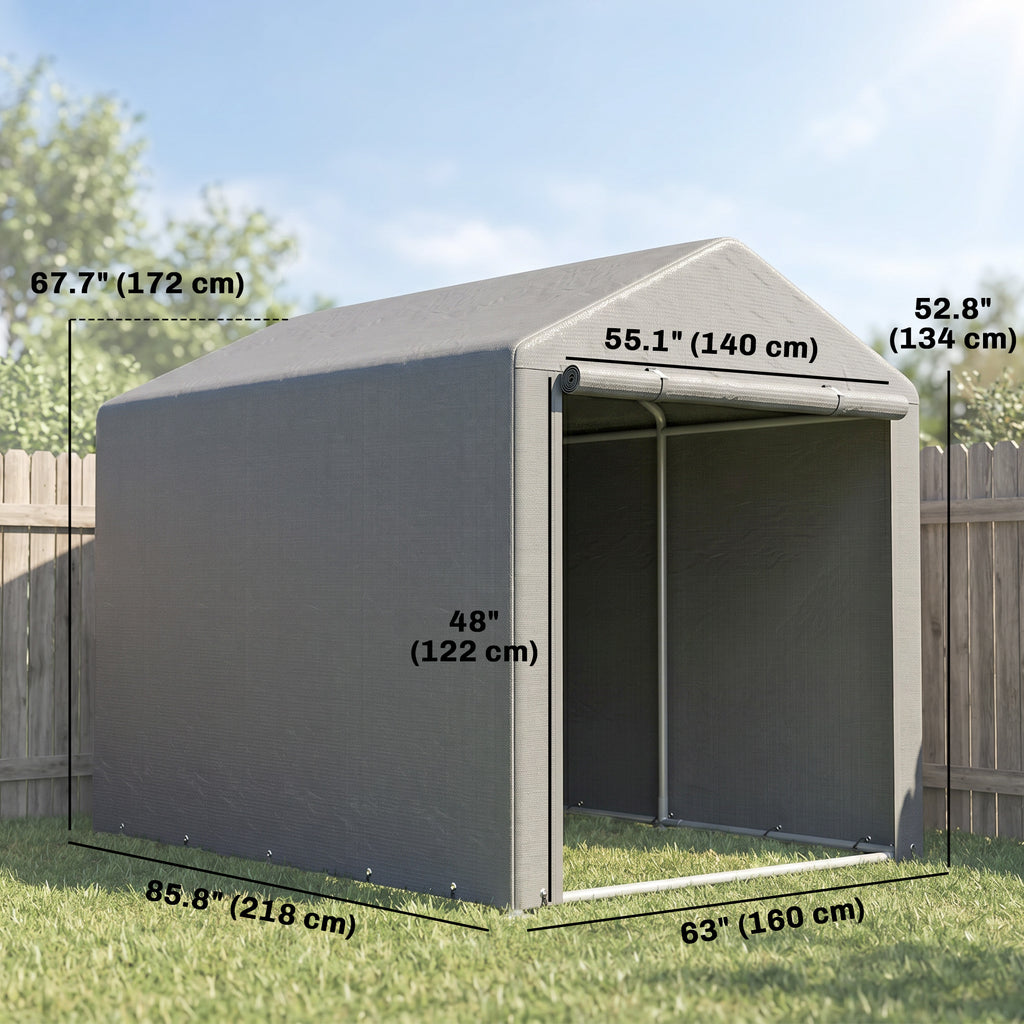 Portable Bicycle Shed with Galvanized Steel Frame and Large Door, Waterproof Outdoor Shed for Garden Tools, Light Grey
