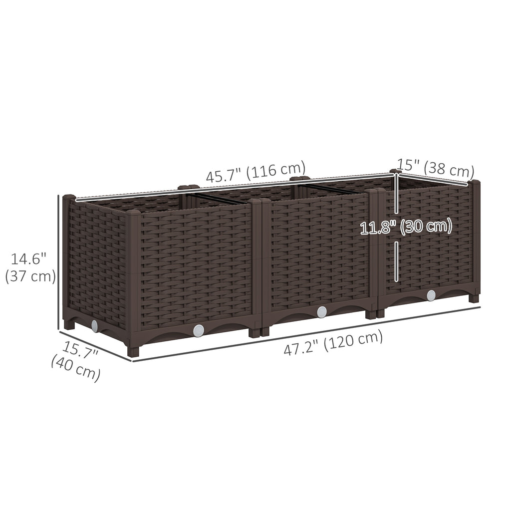 Plastic Raised Garden Bed, Outdoor Planter Box with Drainage Holes for Patio, Balcony, 47.2" x 15.7" x 14.6", Brown