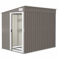 5'x7' Lean to Galvanized Metal Shed with Foundation, Garden Tool Storage House w/ Sliding Door and 2 Vents, Light Grey