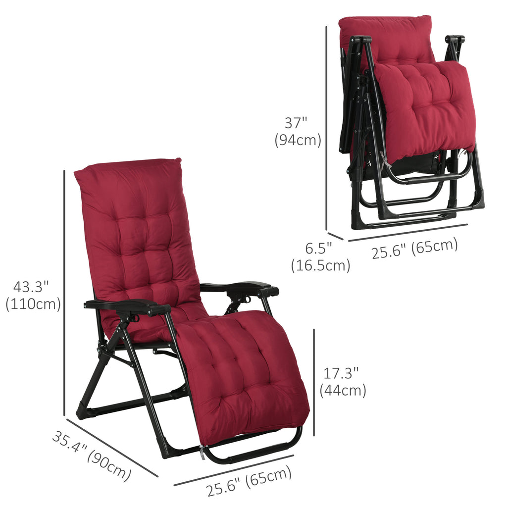 Folding Garden Chairs Set of 2, Reclining Zero Gravity Chair, Sun Lounger with Cushion and Headrest, Wine Red