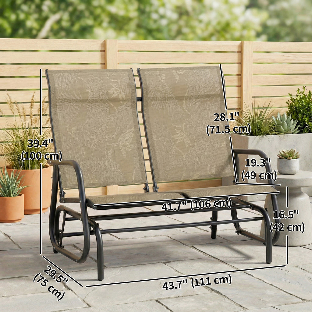Outdoor Glider Bench, Patio Glider for 2 Persons, Brown