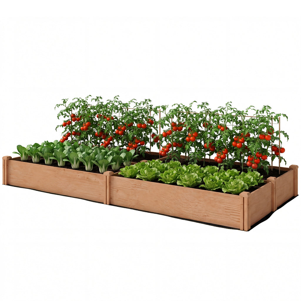 Wooden Raised Garden Bed, 8 x 4 x 1ft Elevated Garden Box with Dividers and Open Bottom, Outdoor Raised Planter Box
