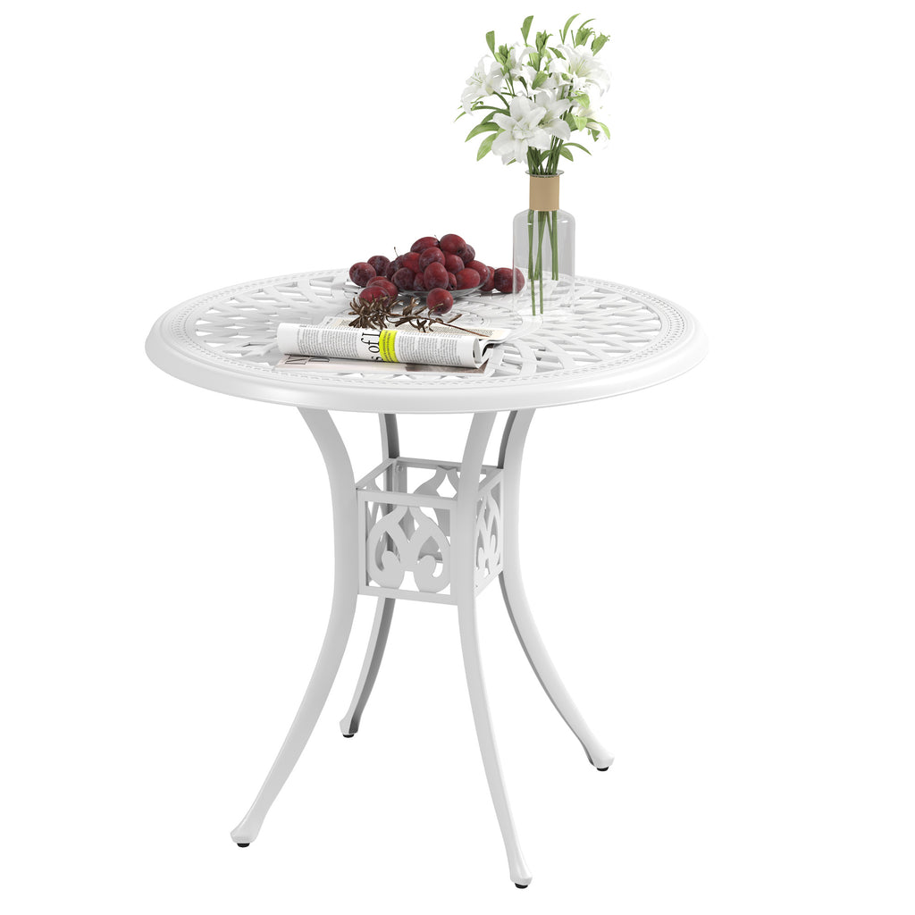 30-inch Round Patio Dining Table with Umbrella Hole Cast Aluminium Outdoor Bistro Table, White