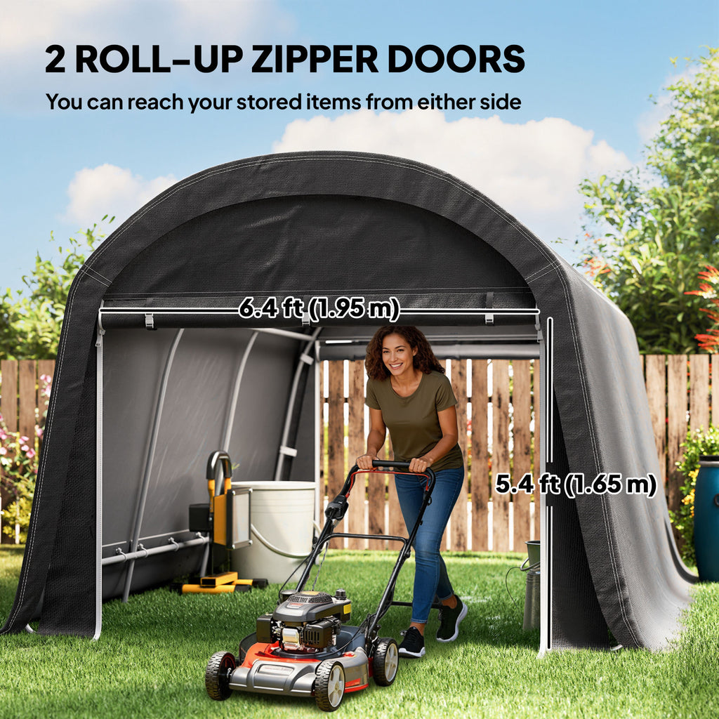 10' x 15' Portable Shed, Outdoor Storage Shed Tent with Roll-Up Zipper Door for Patio Garden Garage, Dark Grey