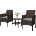 Wicker Bistro Set, 3 Piece Patio Furniture Set with 2-Tier Glass Top Table, Cushions for Balcony, Porch, Dark Grey