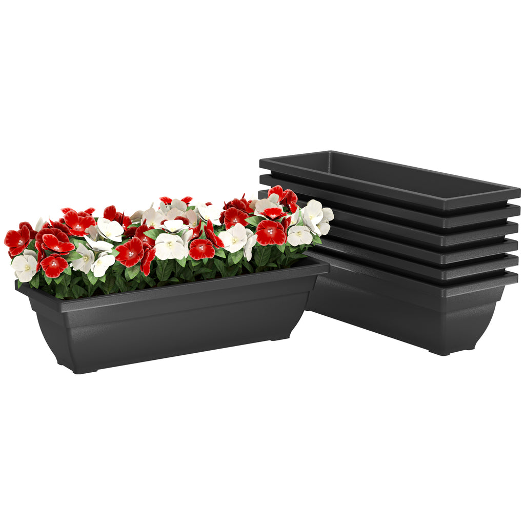 Long Rectangular Flower Plant Pots, 7 Pack 23 Inches Window Boxes Planters for Windowsill, Garden, Black