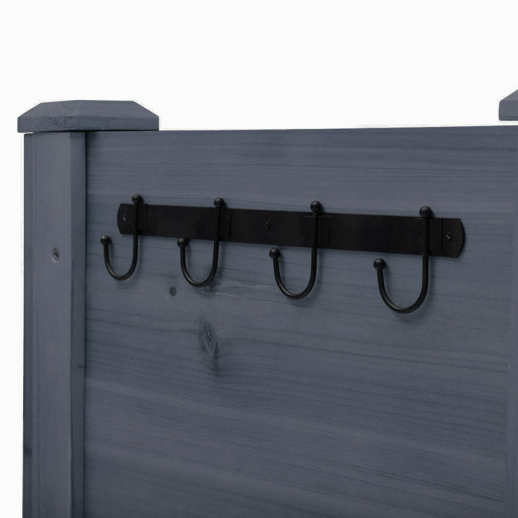 Wooden Raised Garden Plant Stand Outdoor Tall Flower Bed Box with Hooks, 48" x 24" x 32", Grey