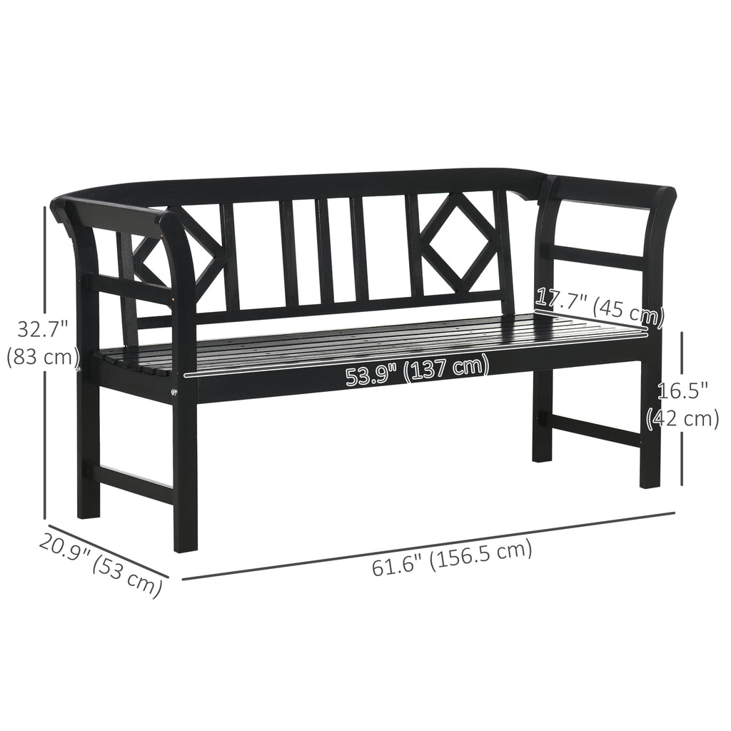 Wooden Outdoor Bench, 3 Person Patio Garden Bench with Diamond Pattern Backrest, Slatted Seat, 792 LBS Capacity, Black