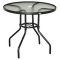 31.5" Round Outdoor Dining Table Coffee Side Bistro Table with Umbrella Hole, Glass Top, Steel Frame for Garden, Patio