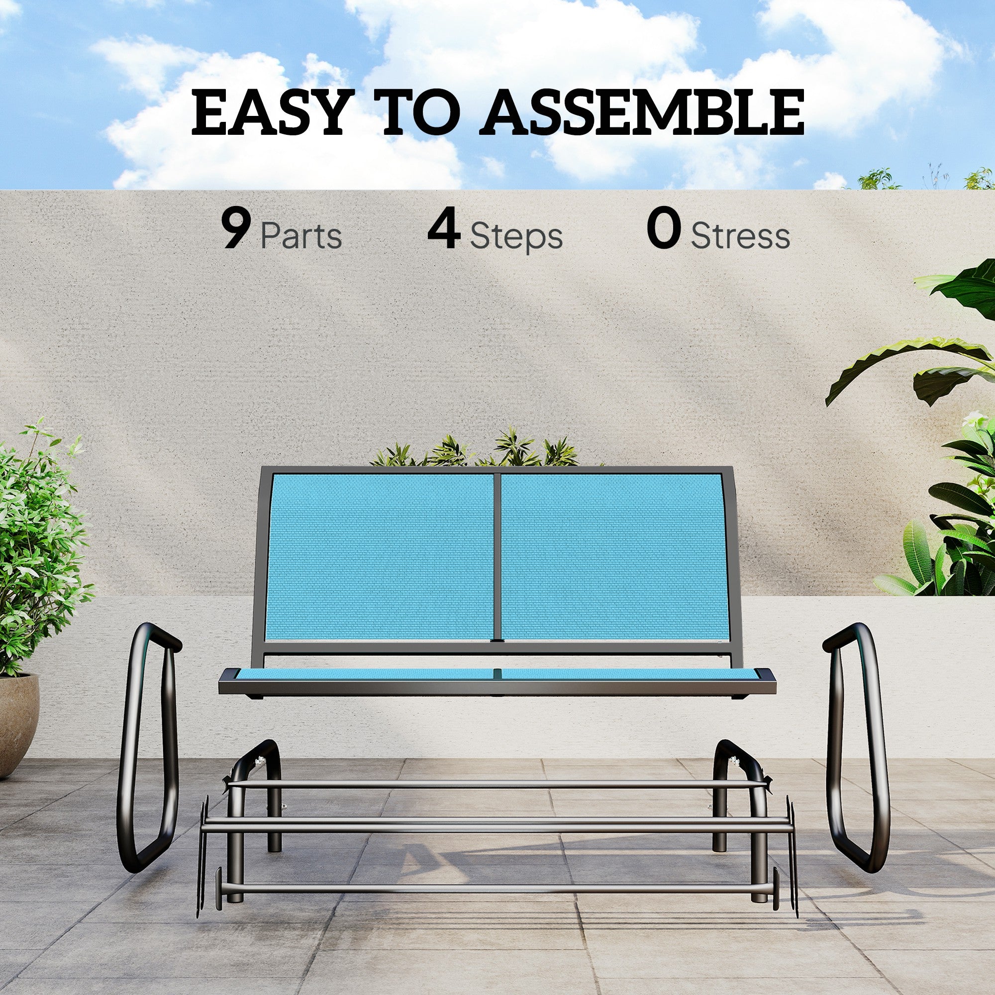 Outdoor Glider Bench, 2 Person Patio Glider Chair, Gliding Outdoor Garden Loveseat Swing Bench with Breathable Mesh Fabric, Steel Frame for Backyard, Porch, Blue